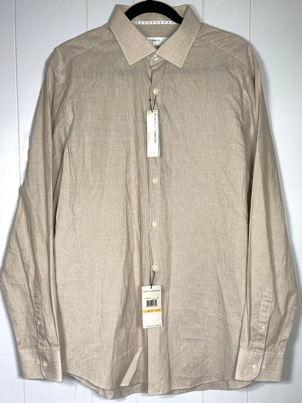 Perry Ellis Premium Natural Linen Blend Button-Down Slim Fit Shirt 16.5 34/35